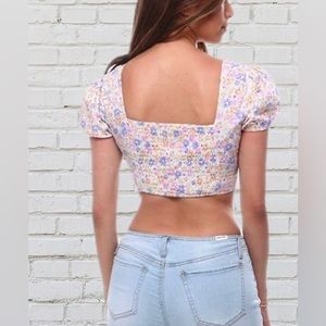 Floral crop square neck with poplin sleeve size xl NWT